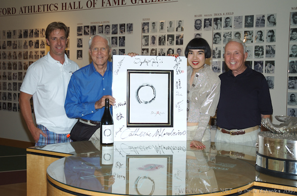 Quarterback John Paye, Coach Bill Walsh, Drue, and Martin Conlee